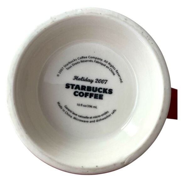 Starbucks Holiday 2007 “JOY” Mug Set of 2 Red Rim 10 oz Santa Stocking Cups - Picture 5 of 6